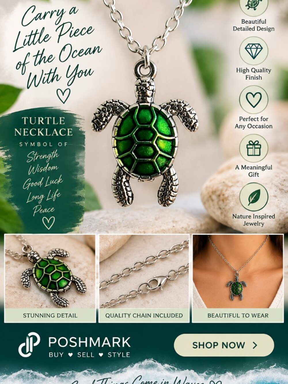 Beautiful Green Turtle Necklace
